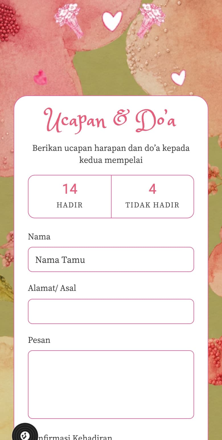 Formulir ucapan dan konfirmasi kehadiran